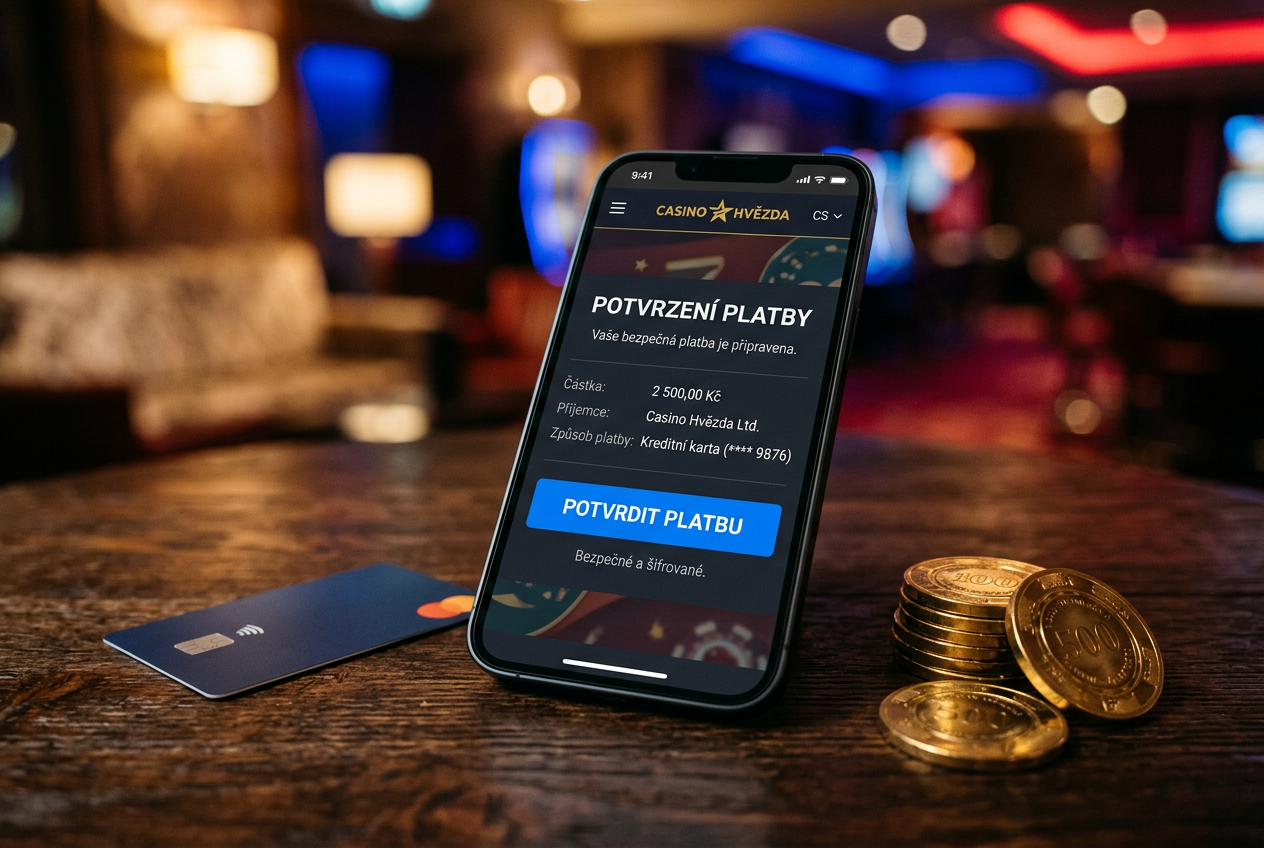 Detail smartphonu s potvrzením bezpečné platby v kasinu
